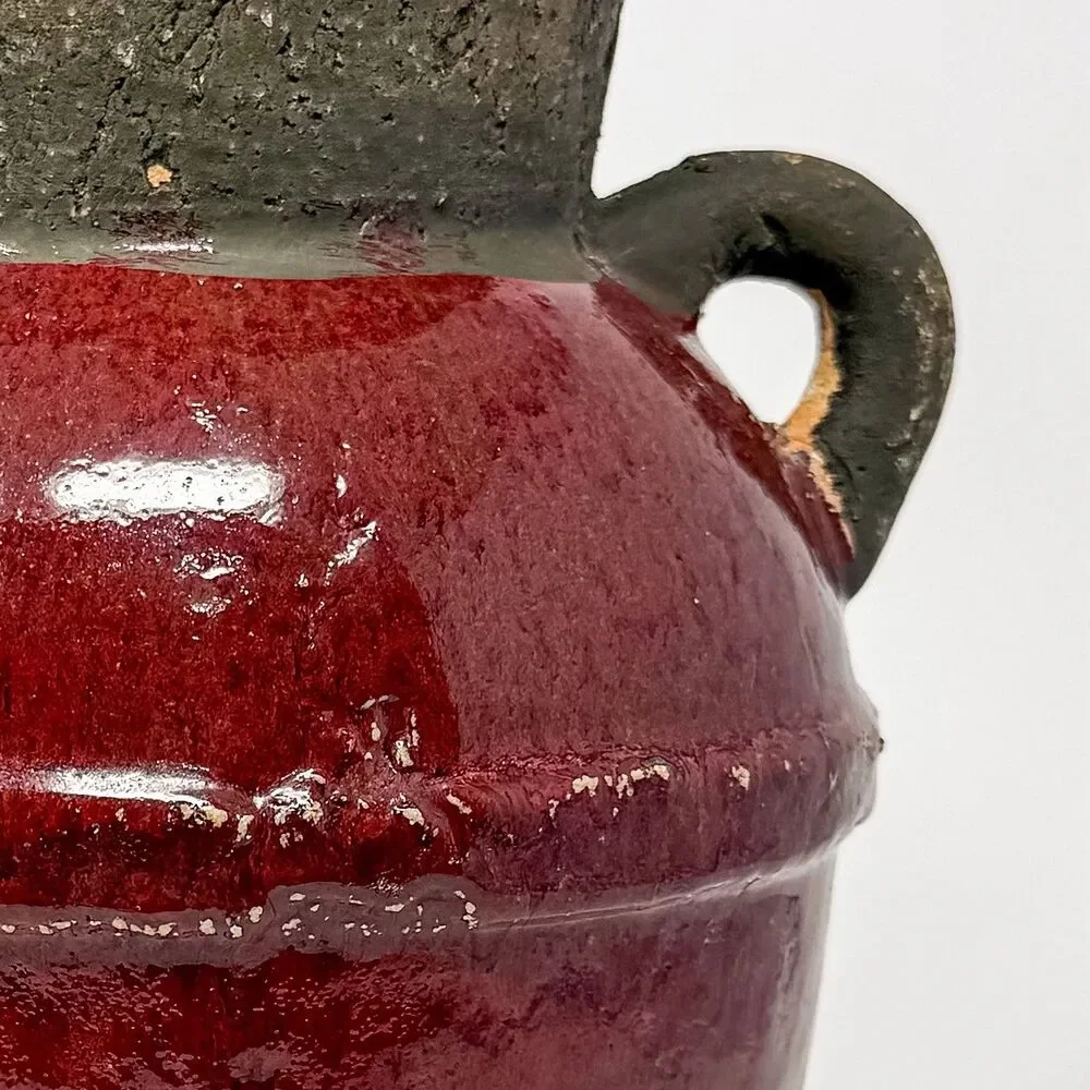 Vintage Rustic Studio Pottery Vase Oxblood Red Folk Art Handcrafted 12”